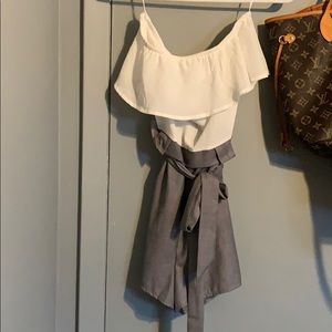 Strapless white and gray romper